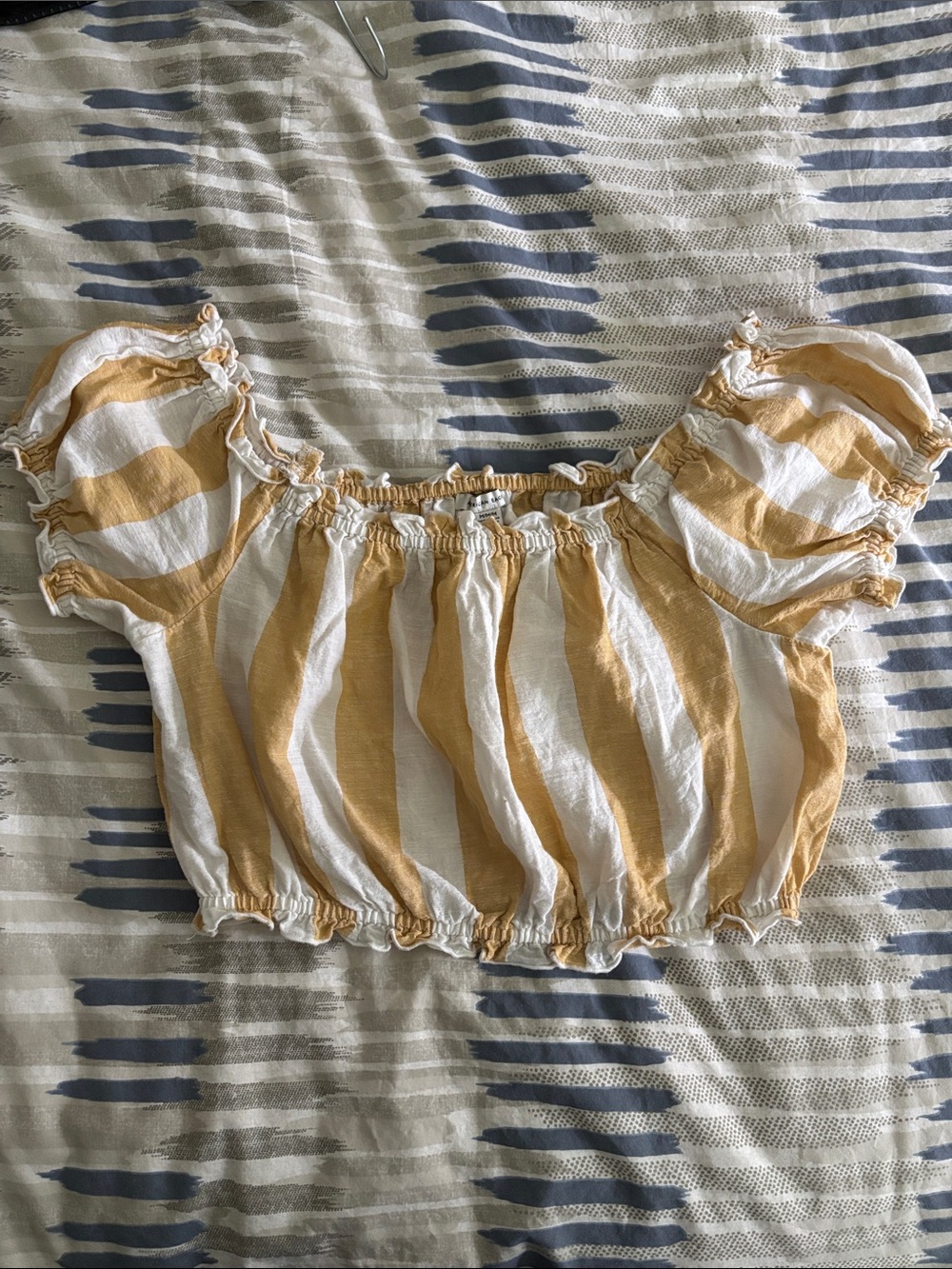 American Eagle Outfitters Yellow and White Striped Off-Shoulder Crop Top